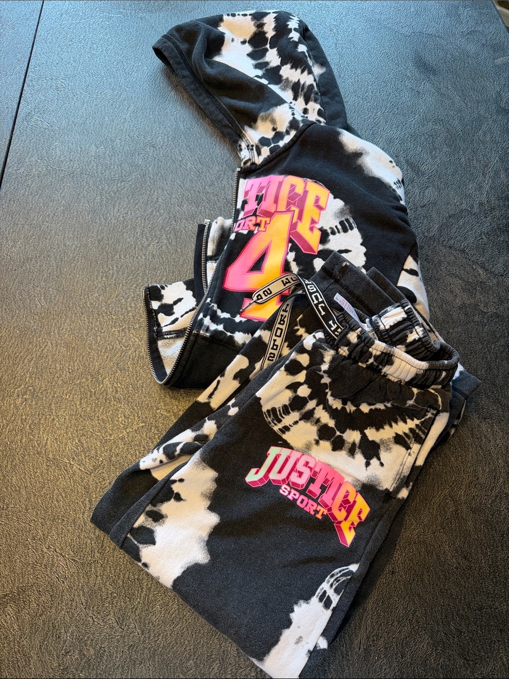 Justice Girls' Black & White Tie-Dye Sweatpant Bottoms size 7/8